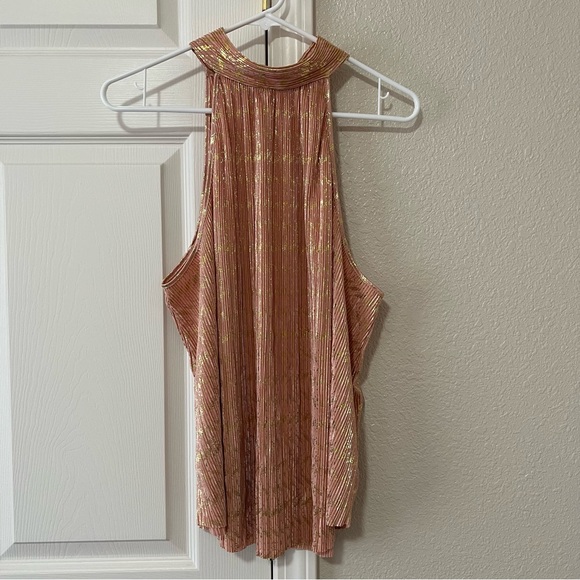 Anthropologie Vickie Halter Top Pink and Gold Shimmer Size Large - Picture 1 of 9